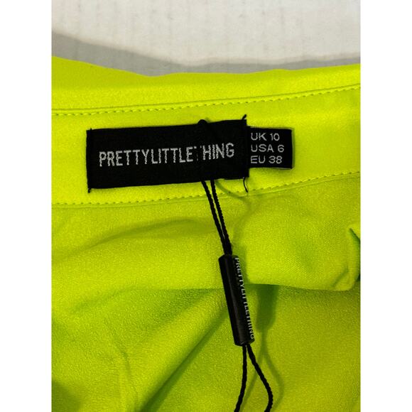 Pretty Little Thing Lime Satin Shirt Bodysuit Size 6 - Picture 7 of 7